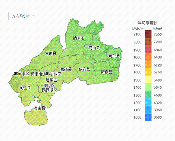 【收藏】黑龙江省所属各市太阳能资源分布地图