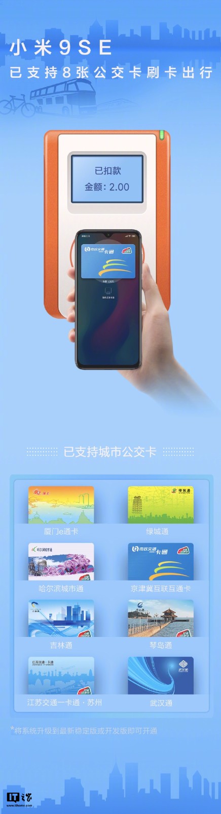 小米9系列最新支持厦门e通卡,已累计支持9张公交卡