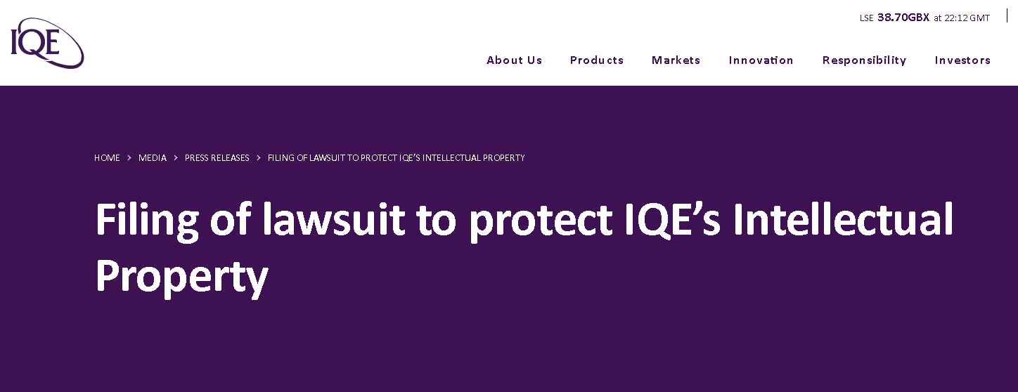 IQE控诉高塔半导体盗用商业机密及技术专利